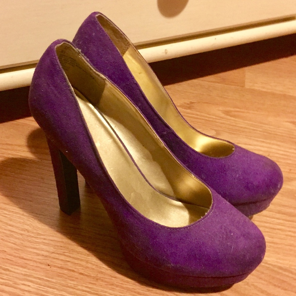 Purple suede platform heels